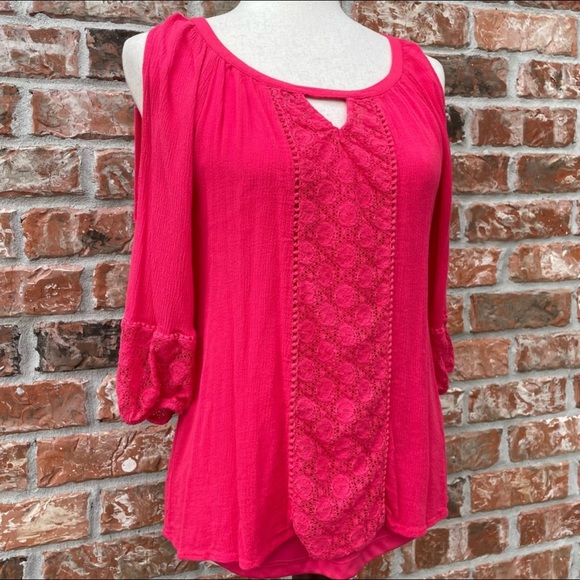 Anthropologie Figuroa & Flower hot pink lace floral top / S / EUC - Picture 4 of 10